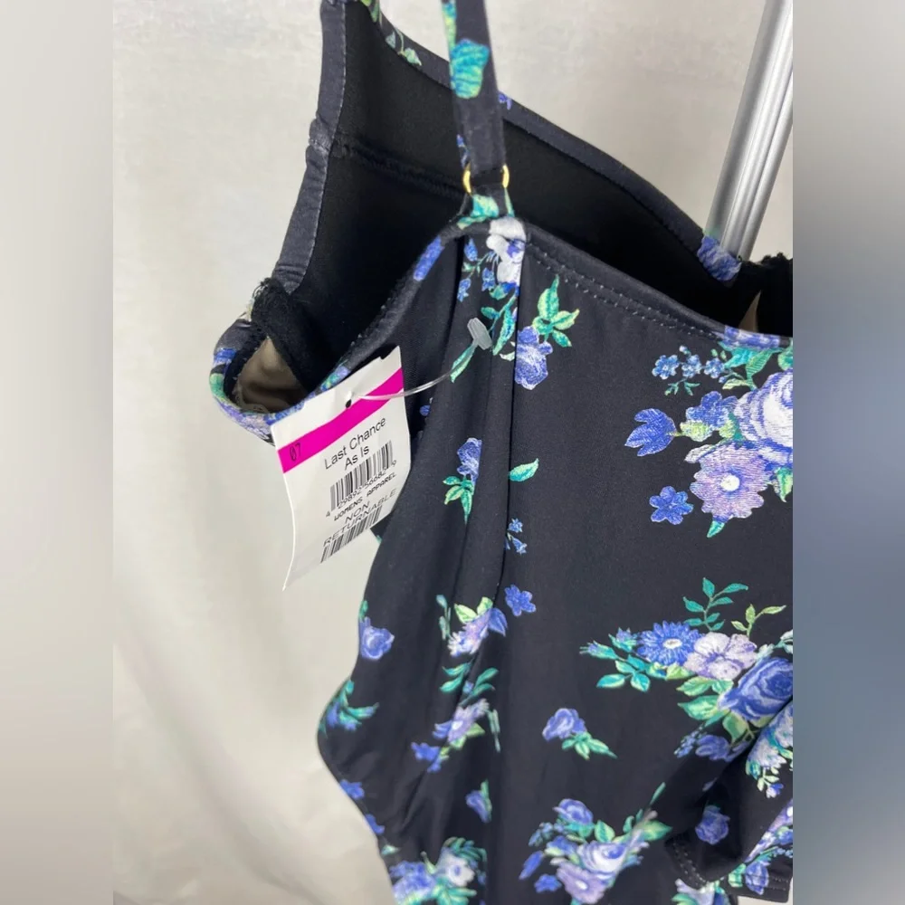 WeWoreWhat Underwire Black With Blue Flowers One-Piece Size Medium NWT